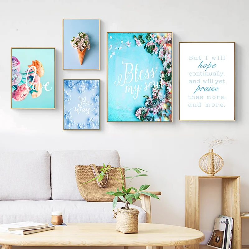 

Flower Canvas Painting Wall Art Poster Nordic Motivational Quotes Floral Print Scandinavian Decoration Picture Living Room Decor