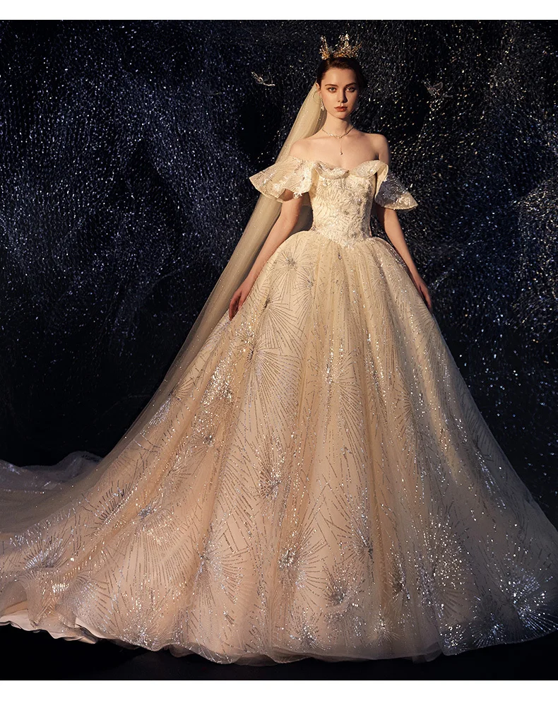 Vivian's Bridal Fancy Sky Empire Weding платье роскошное кружевное платье с блестками и аппликацией с расклешенными рукавами романтическое Элегантное свадебное платье с вырезом лодочкой