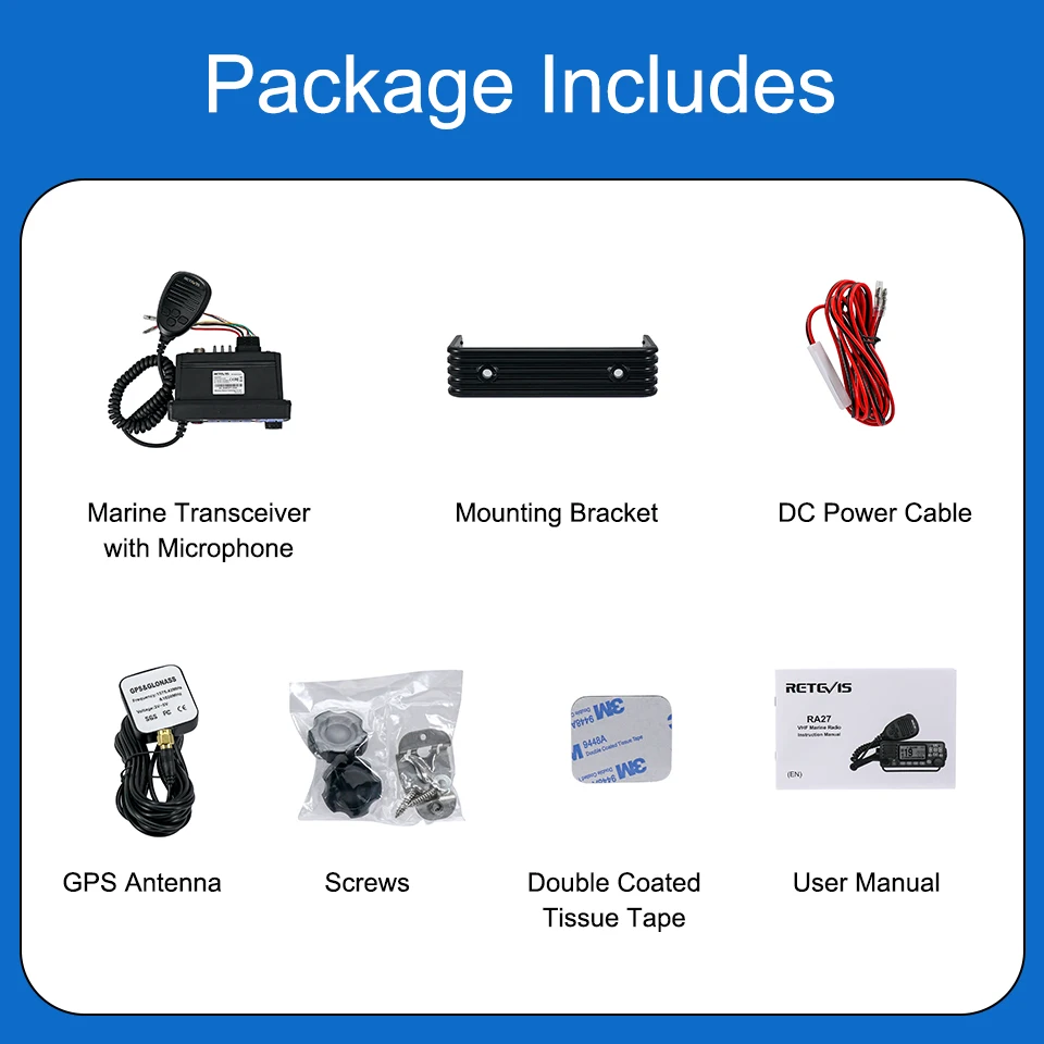 

Retevis RA27 VHF Marine Radio Transceiver 25W IP67 Waterproof GPS NOAA Fixed-Mount Class D DSC Marine Transceiver (USA/INT/CAN)