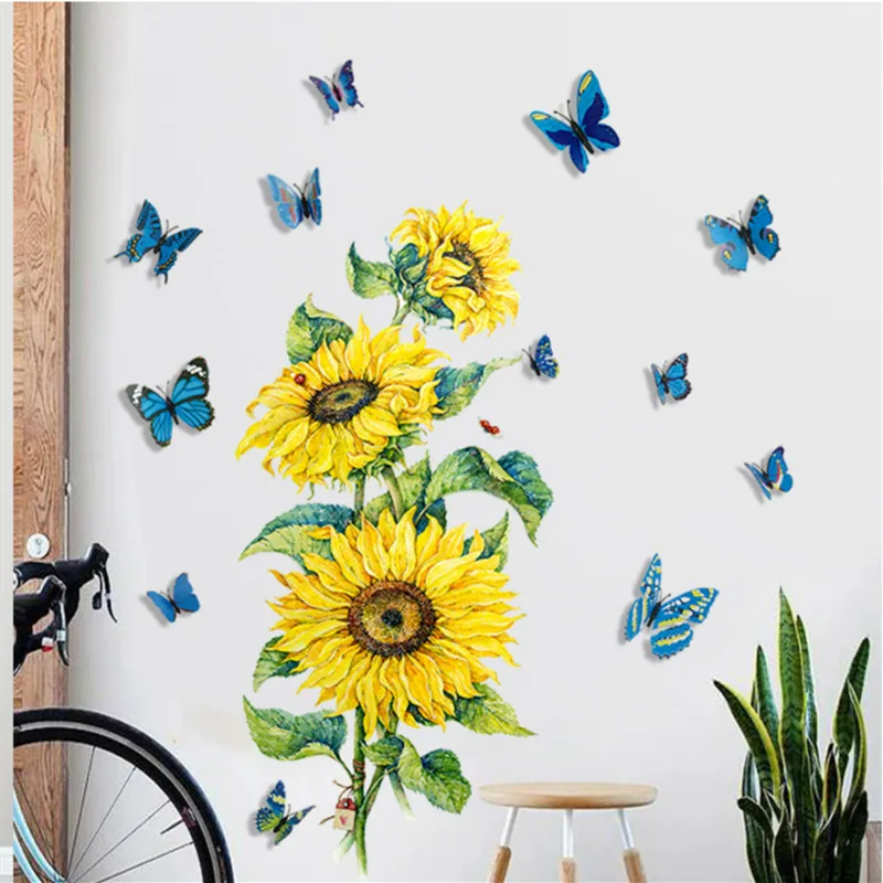 

Sunflower Decals Sticker Home Decor 12 Pcs 3D Butterfly Wall Stickers DIY Mural Living Room Decoration for Kids Girls Bedroom