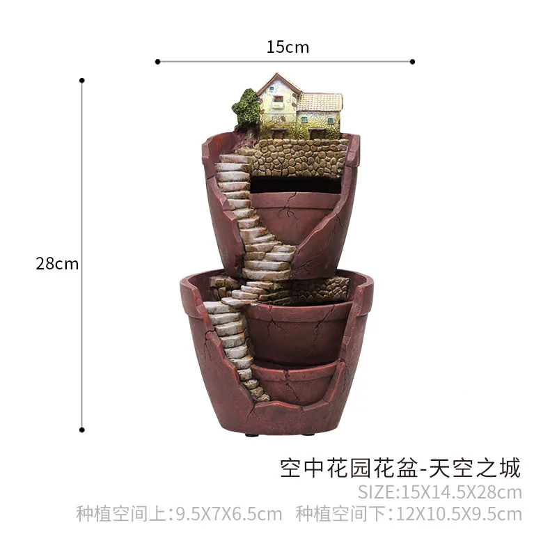 

Home Decoration Creative Resin House Shaped Garden Pot Bonsai Plant Flower Pots for Succulent Planter Retro Desktop Potted