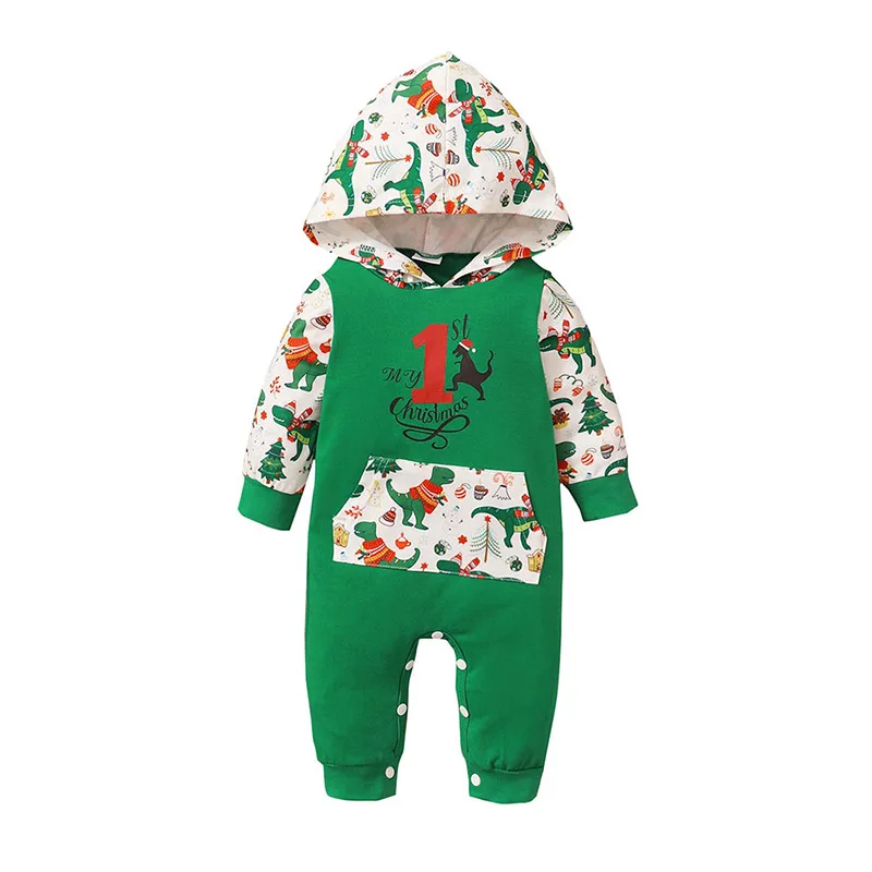 

Рождественская фотография для маленьких мальчиков зимняя Длинная зеленая хлопковая толстовка комбинезон для младенцев мой 1-й Рождественский наряд Одежда 0-18 месяцев