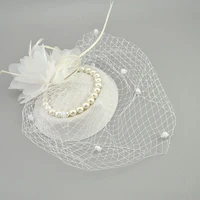 e jue shung vintage birdcage net bridal hats with feather pearl women fascinator face veils wedding hats wedding accessories
