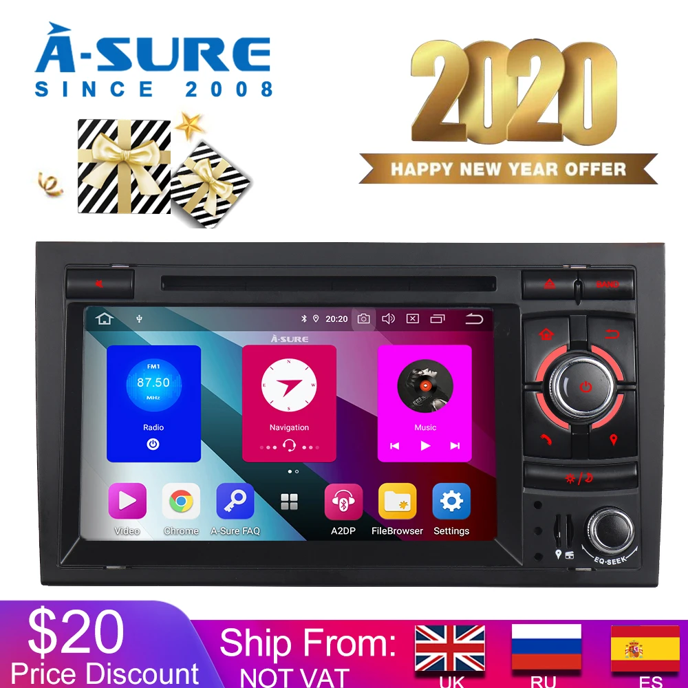 Автомобильный мультимедийный плеер A Sure 7 дюймов 2 Din 8 ядер Android 9 0 авто радио