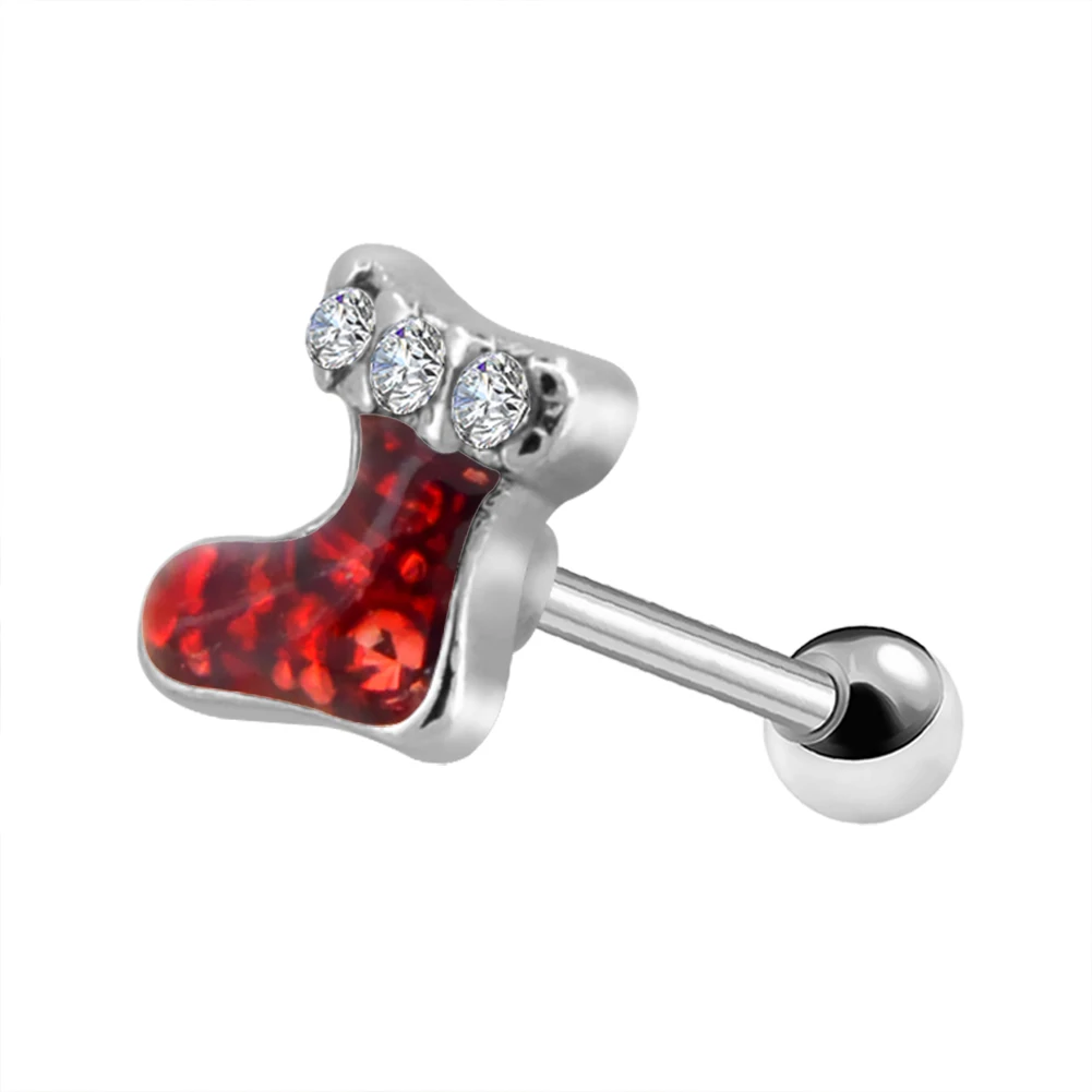 

Body Punk 16g Cute Christmas Stocking Cartilage Earring Red Enamel Tragus Helix Stud Conch Rings Body Piercing Earring
