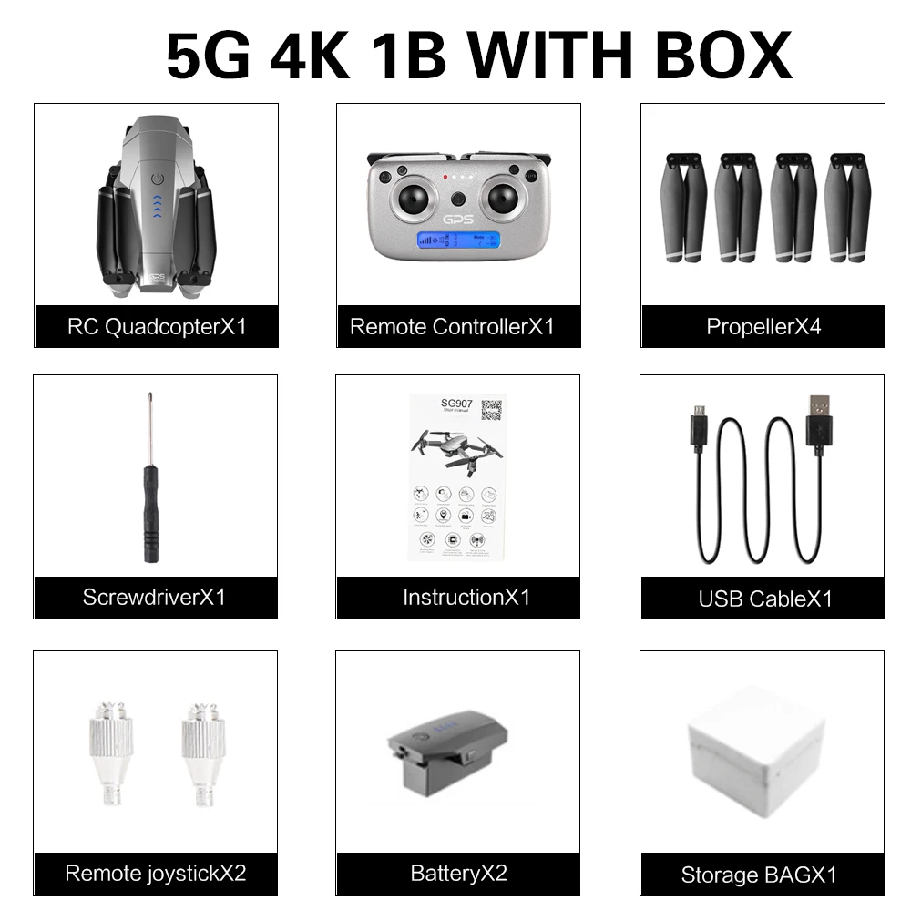 5G 4k 1B with box SG907 gps Дрон с 4K HD двойной камерой Широкий угол анти-встряхивание Wi-Fi FPV RC Квадрокоптер складной дроны Профессиональный gps Следуйте за мной - Цвет: 5G 4k 1B with box