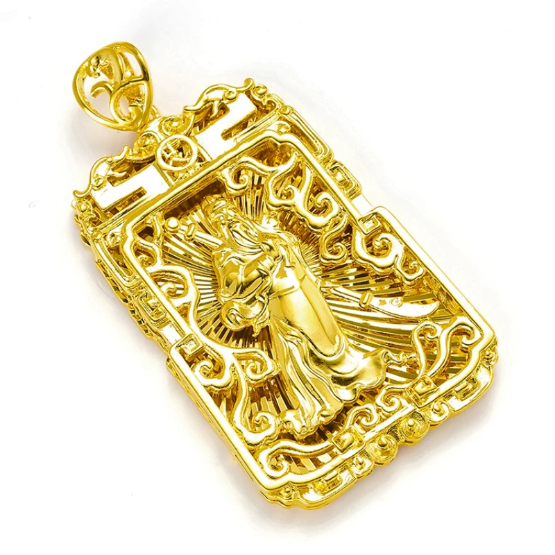 

Vietnam Sand Gold No Fade Guan Gong Buddha Brand Brass Plated 24K Fashion Domineering Accessories Men's Tag Necklace Pendant