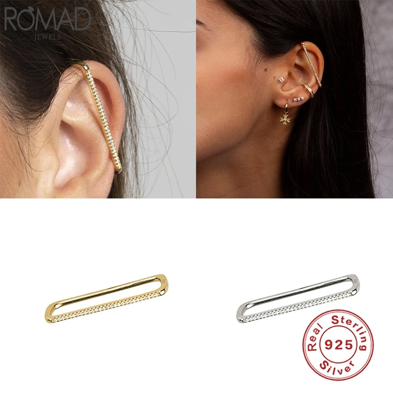 

Romad 1pc 925 Sterling Silver Ear Cuff AAAAA Zircon Geometric Clip On Earrings For Women Fine Jewelry No Piercing Earcuff W4