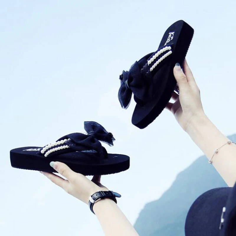 Шлепанцы женские ручной работы летние сандалии с бантом бисером для улицы и дома