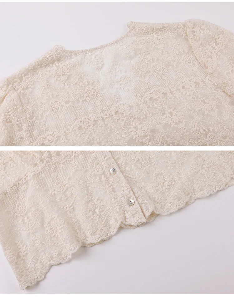 

Cropped Cotton Lace Shirt Crochet Short Sleeve Shirt With Cami Layering Tops Women S,M