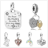 authentic 925 sterling silver rainbow of love heart engraved life pendant charm beads fit pandora bracelet necklace jewelry