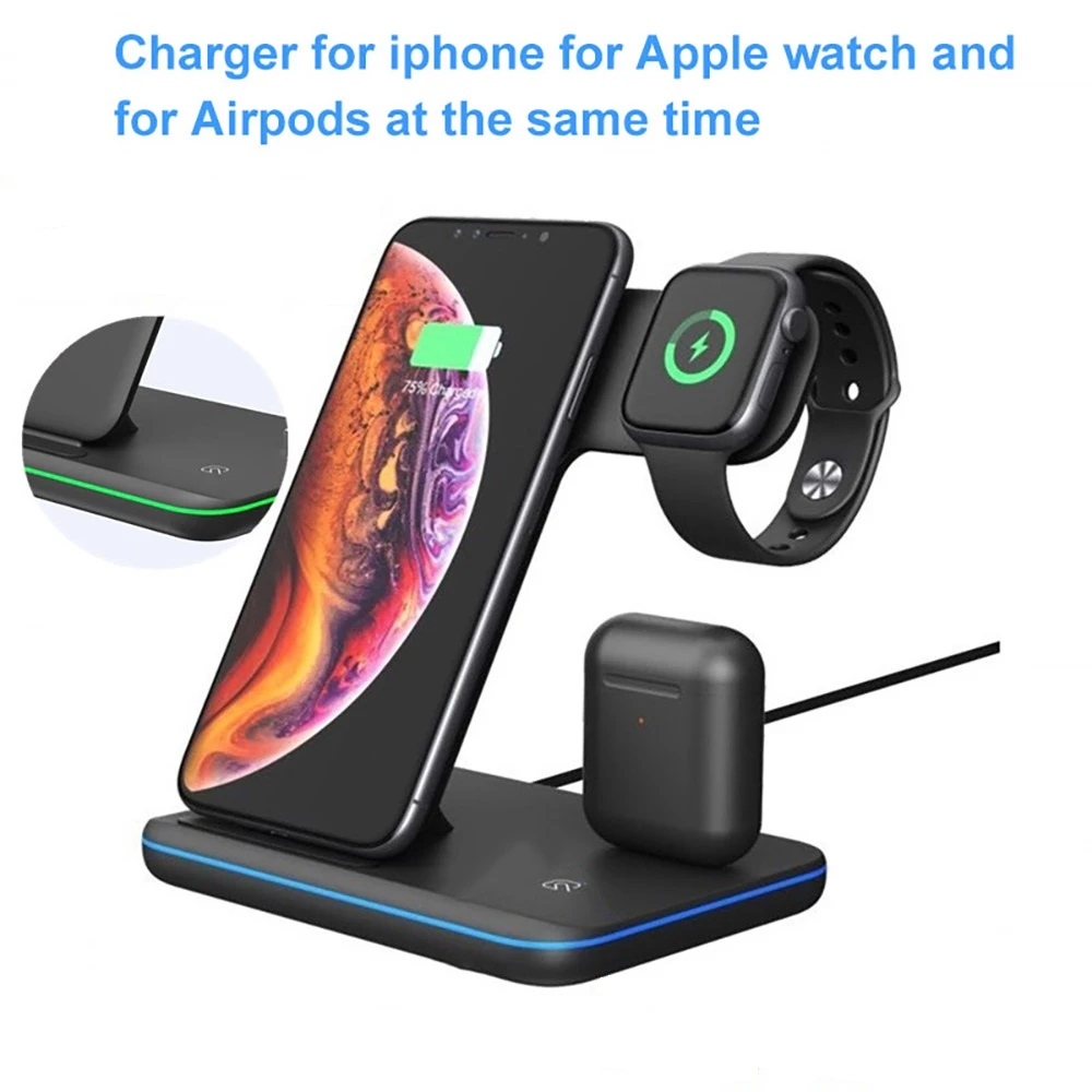 Быстрая зарядная станция FDGAO 3 в 1 для AirPods 15 Вт Qi быстрая Беспроводная зарядка Apple