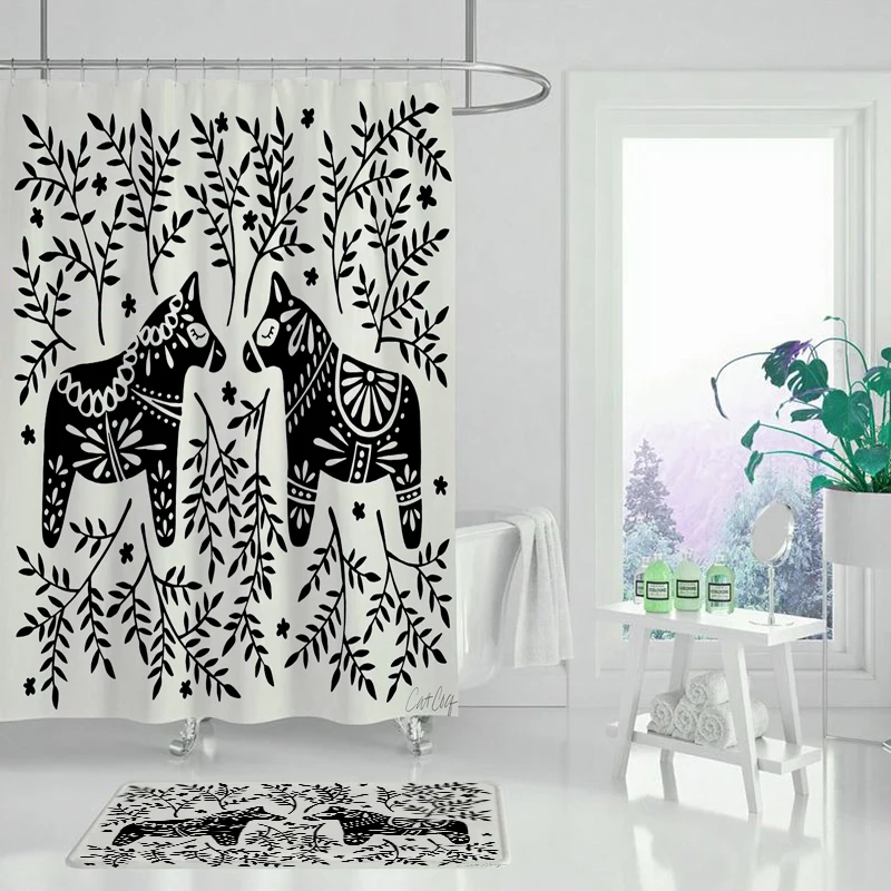 Черная занавеска для душа с растением набор душевых занавесок ванной комнаты