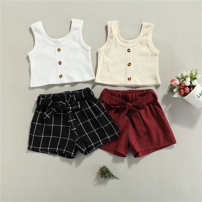 

Girls Casual Two-piece Clothes Set, Solid Color Collar Camisole and Elastic Waist Shorts Kids Girl Summer Casual Clothing Set