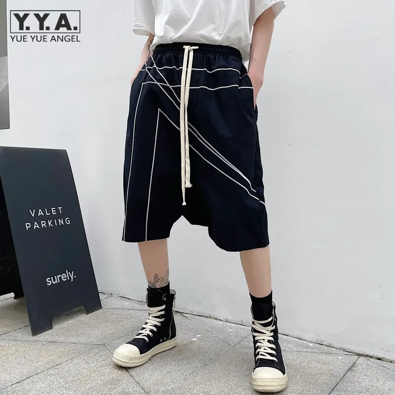 

Summer Mens Drop Crotch Harem Pants Calf Length Elastic Waist Hip Hop Pants Harajuku Striped Joggers Pants Man Casual Streetwear