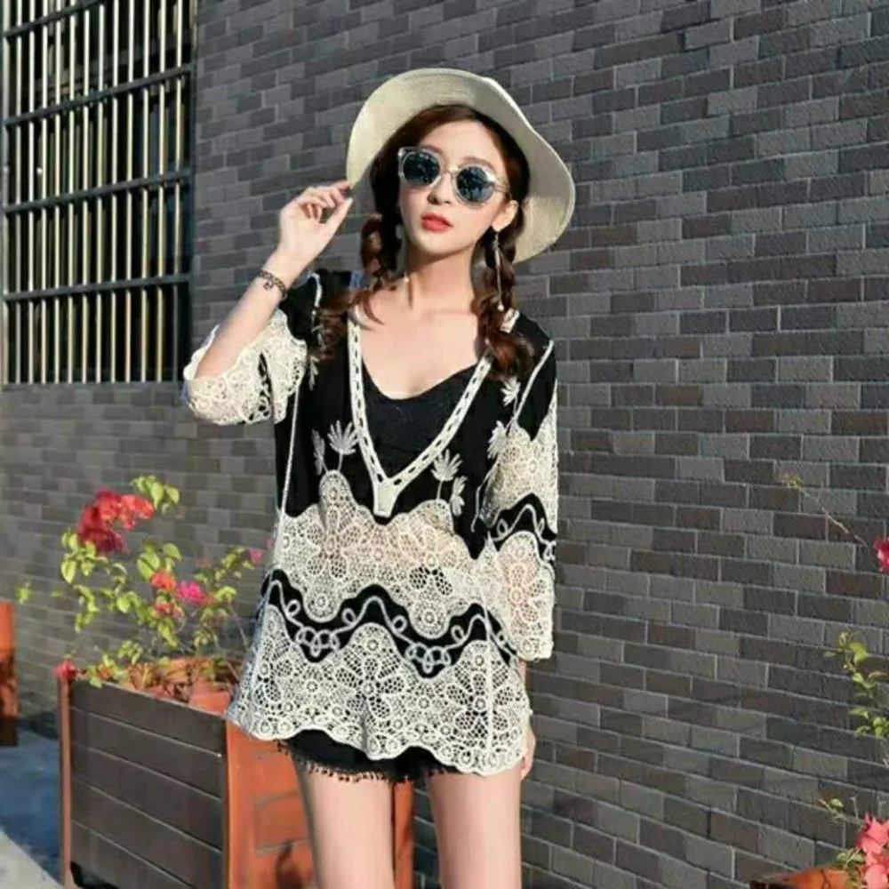 

Add Fat Plus Women's Clothing Spring And Summer 2021 New Fat Sister Fat mm200kg V-Neck Top Lace T-Shirt Qirl