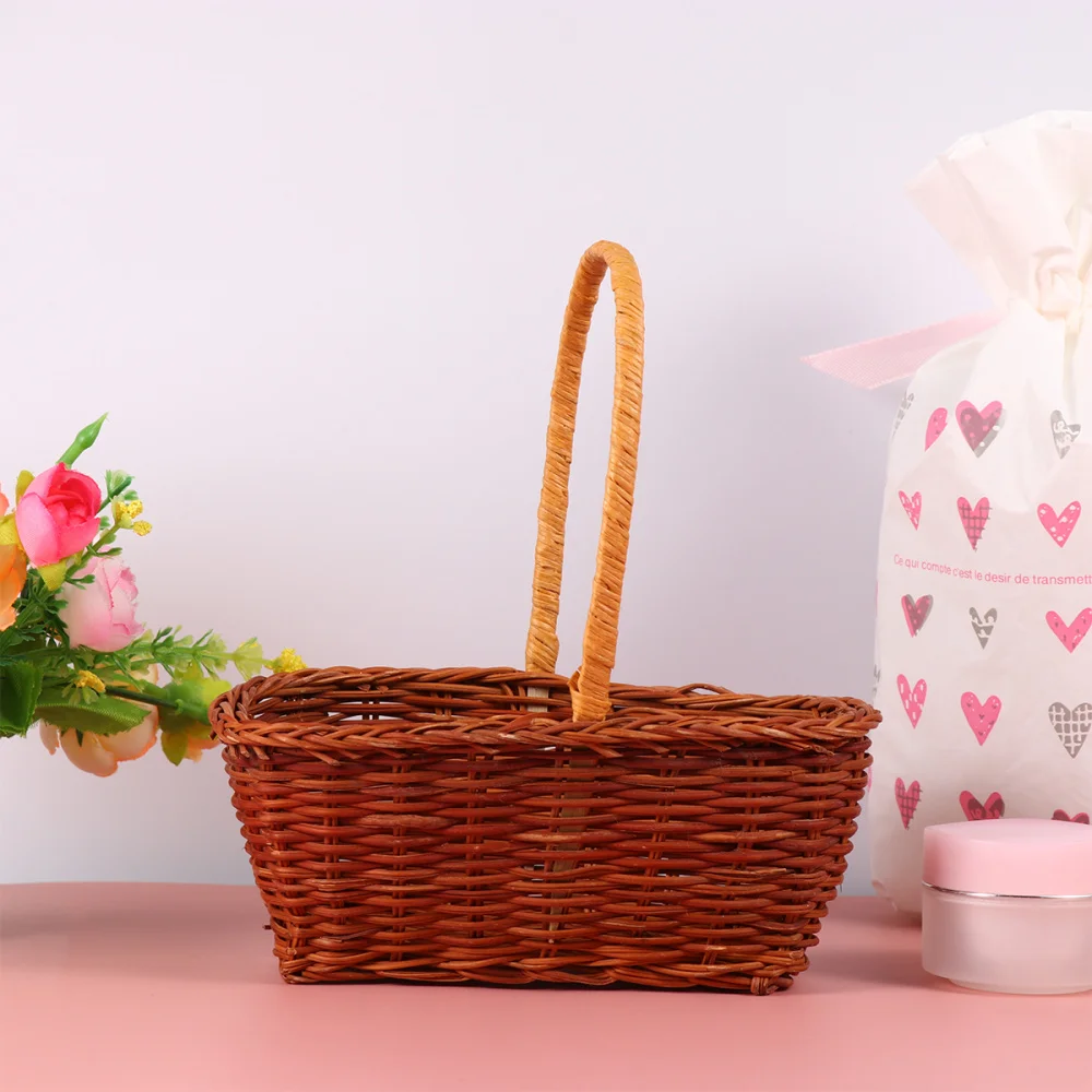 

Rectangular Easter Basket Weaving Easter Storage Holder Mini Handcraft Basket Ornament Party Decor with Handle