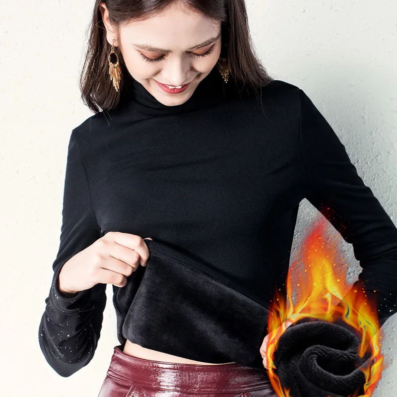 

Spring new long sleeve small shirt fat mm Large Plush small shirt high collar net bottom shirt with drill