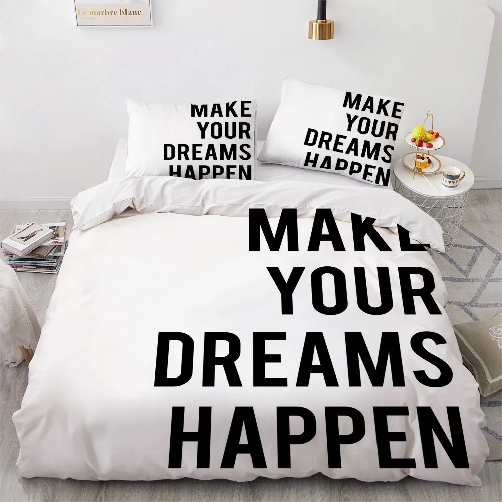 

Letter Bed 3D Custom Design Modern Duvet Cover Sets Pillow Sham King Queen Super King Twin Size 160*200cm White Beddings