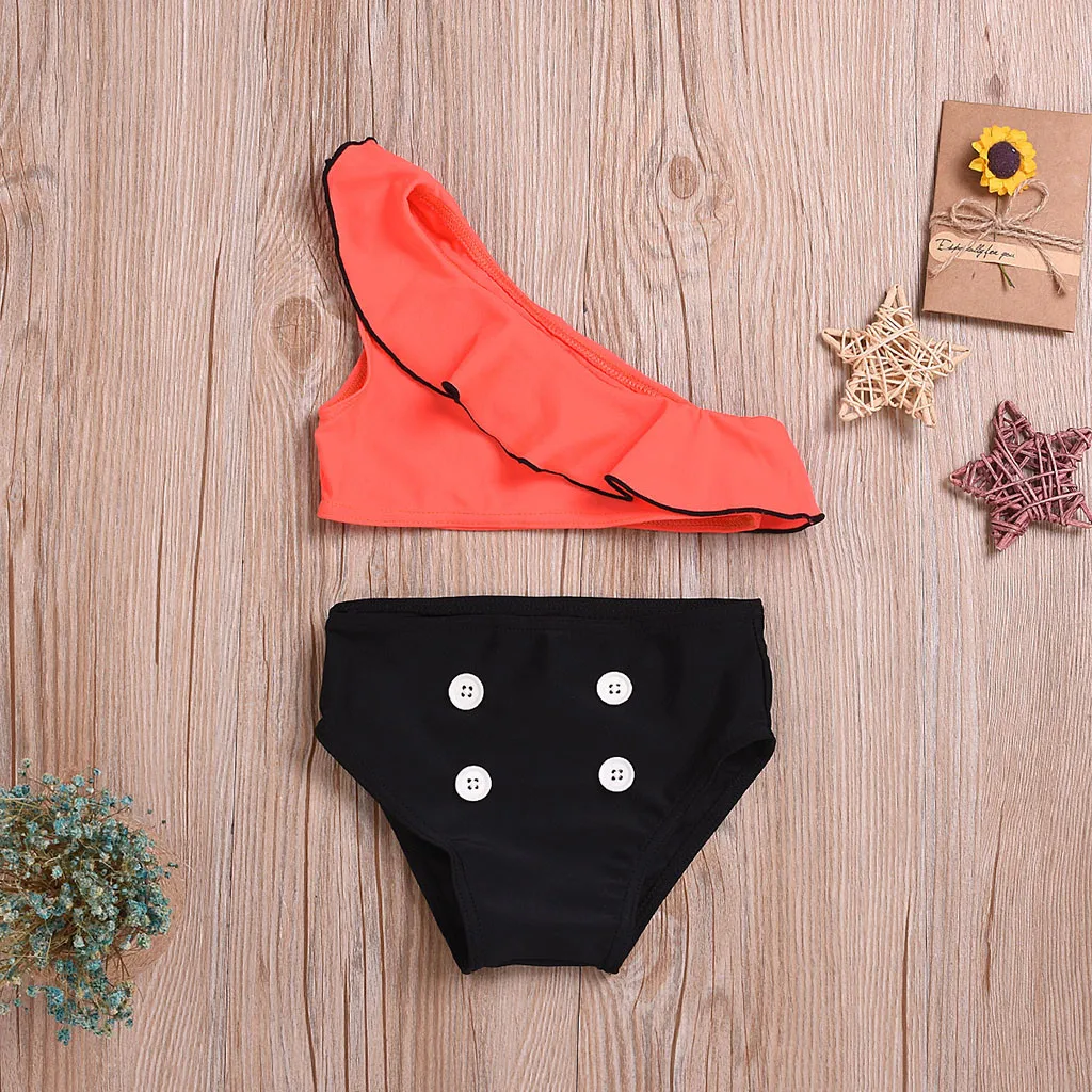 Детский слитный купальник с открытыми плечами однотонная летняя одежда для