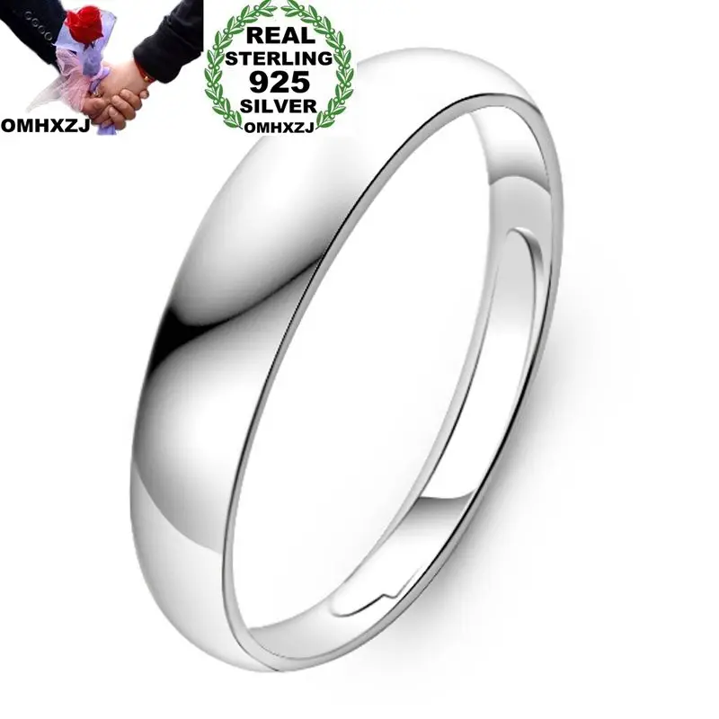 

OMHXZJ Wholesale European Fashion Woman Man Party Wedding Gift Silver Simple Blankt Resizable 925 Sterling Silver Ring RR263