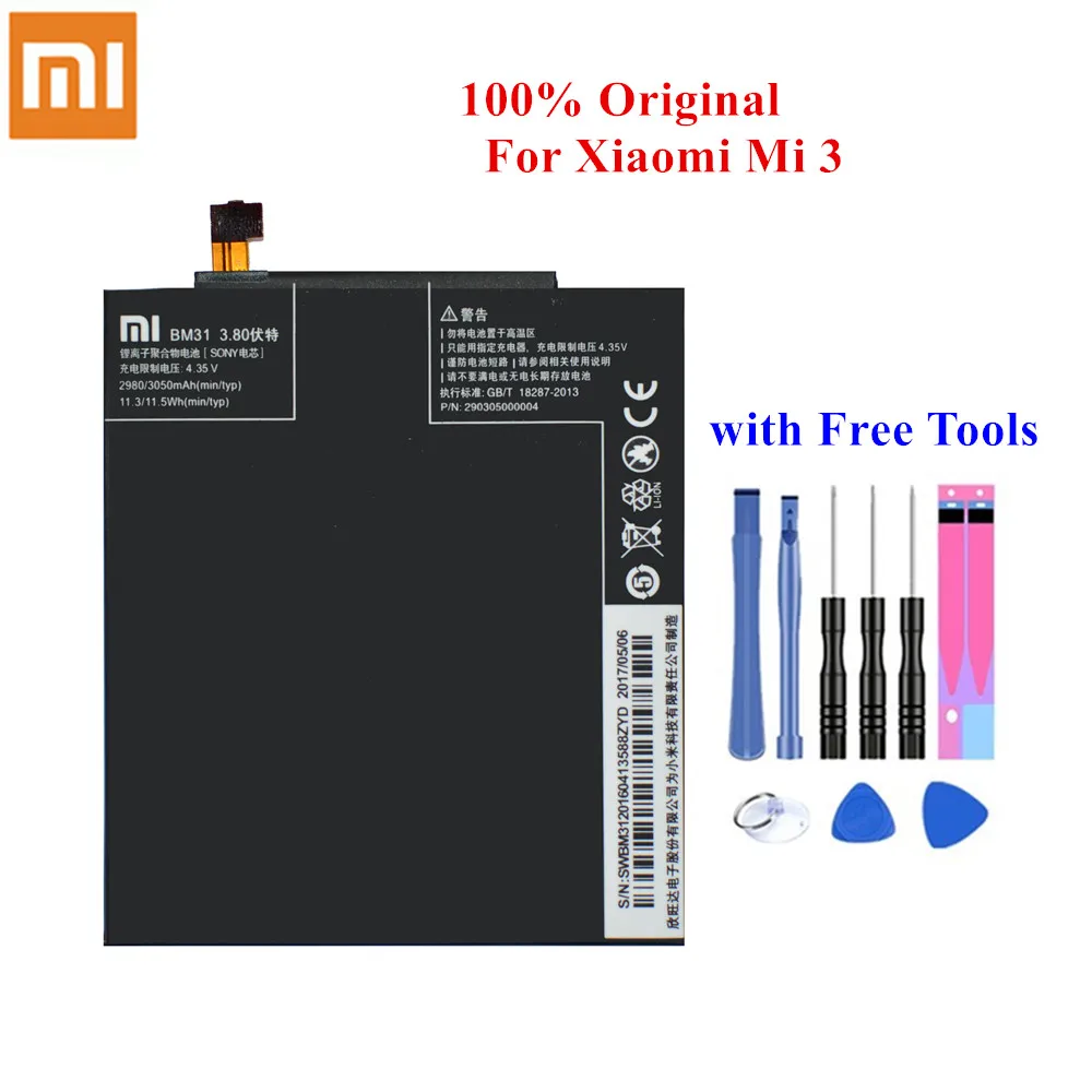 100% Оригинальный аккумулятор BM31 для Xiaomi mi 3 M3 запасная батарея мобильного телефона