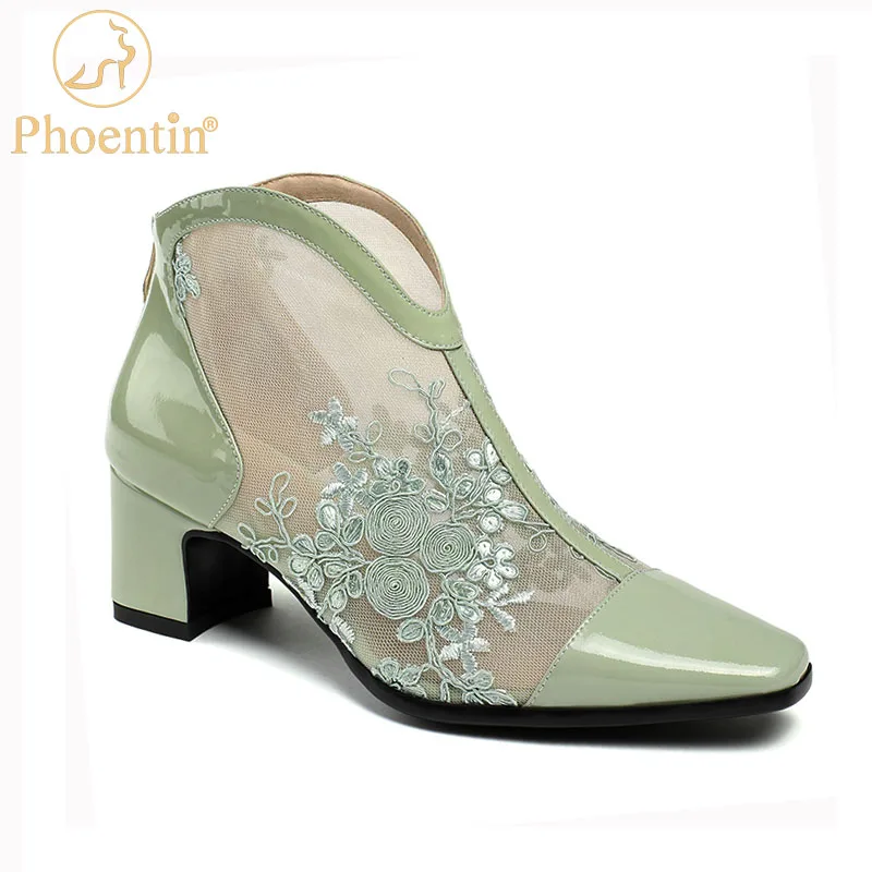 Женские сапоги со шнуровкой Phoentin зеленые сетчатые ботильоны черного цвета на