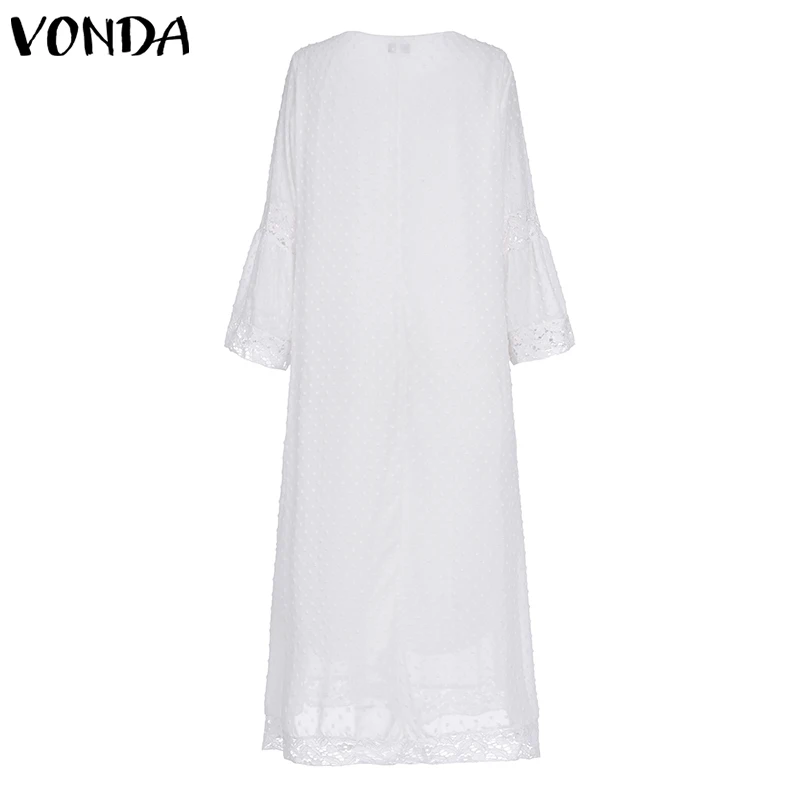 Женское кружевное платье VONDA повседневное свободное белое пляжное в богемном