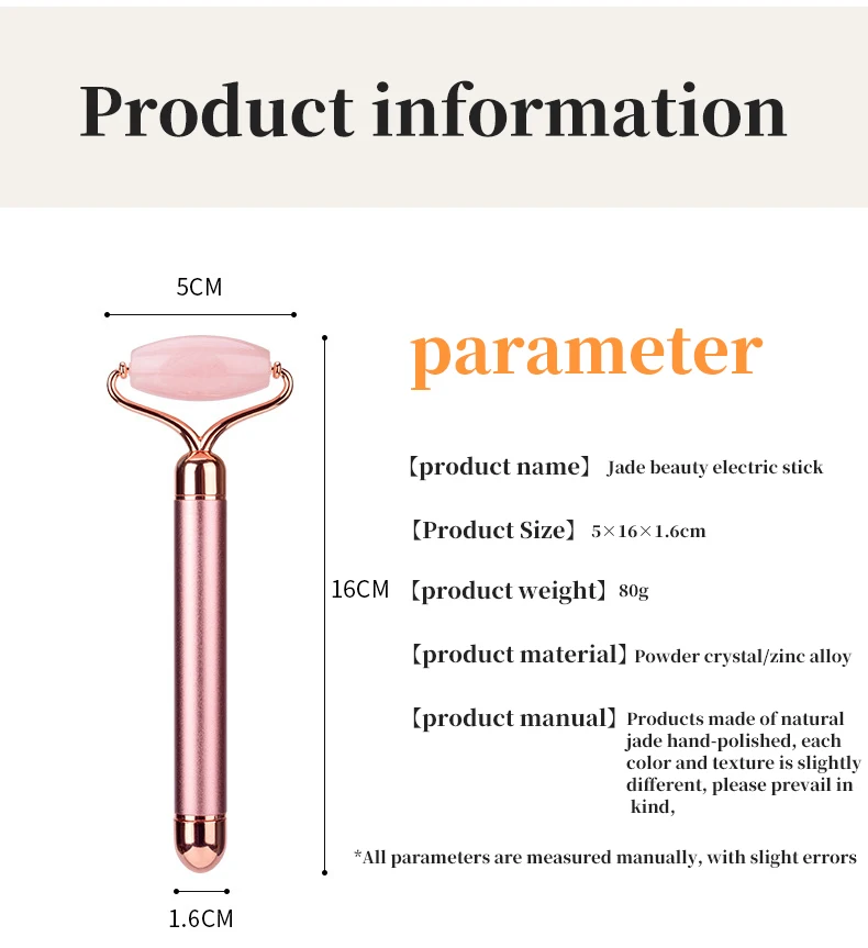 em vibratória elétrica natural rosa jade quartzo rolo face lifting cristal pedra jade rolo facial beleza massagem ferramenta