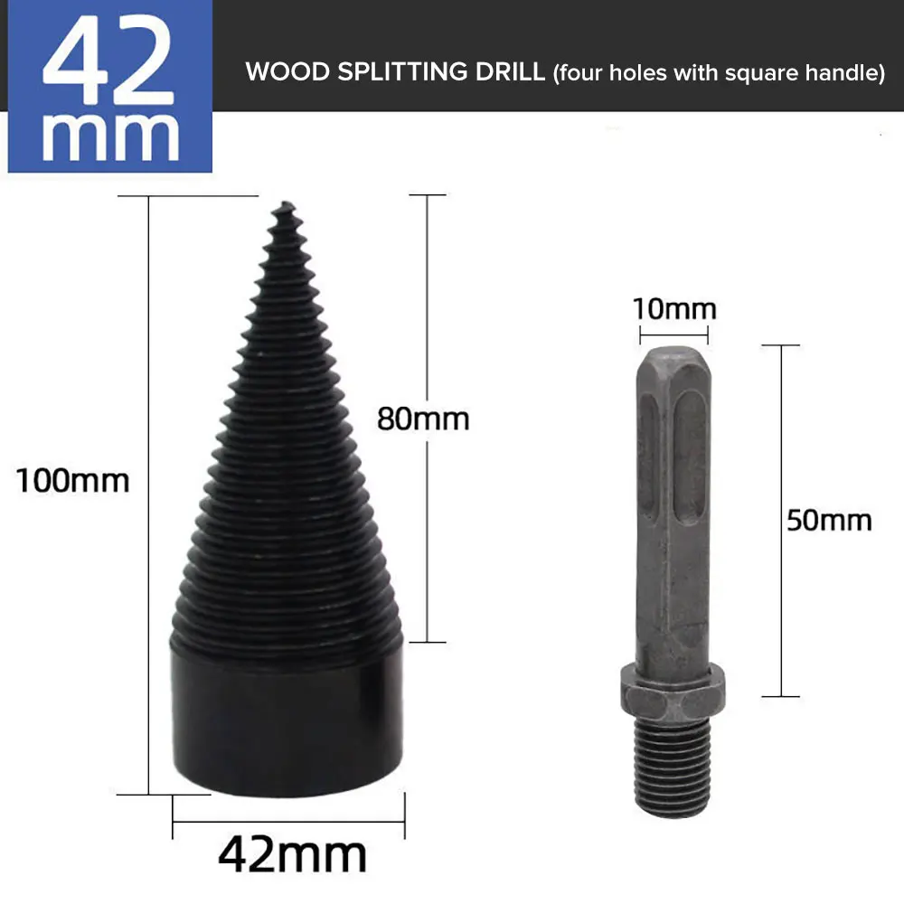 

4Pcs 32/42mm Firewood Splitter Drill Bit Round/Hex/Triangle Shank Wood Cone Reamer Punch Driver Step Drill Bit Woodworking Tool