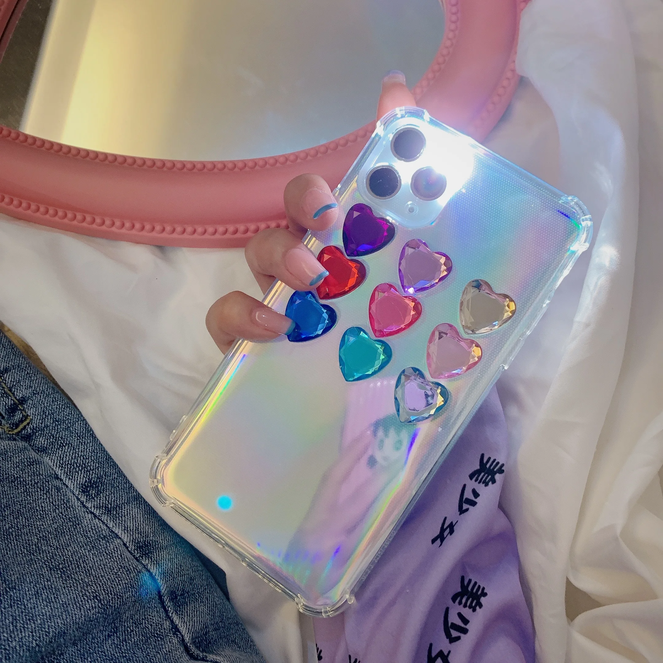 Чехол для iPhone 11 Pro Max Блестящий Мягкий блестящий чехол с сердцем и стразами 7 8 Plus XR