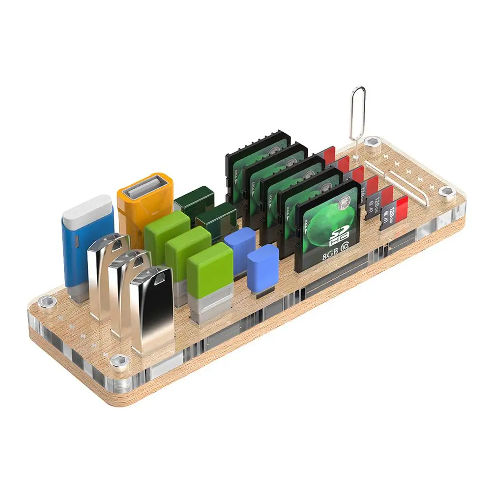 

Wooden Storage Holder For SD Card Memory Card 25 Slots Desktop Card Storage Box Organizer USB Device/SD/TF/Type-C/Card Pins TF M