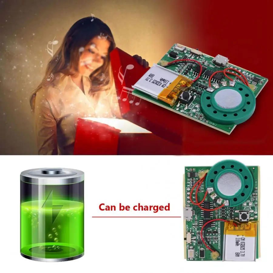 USB Music Sound Voice Recording Module Chip 1W with Rechargeable Lithium Battery for Greeting Card DIY | Электроника