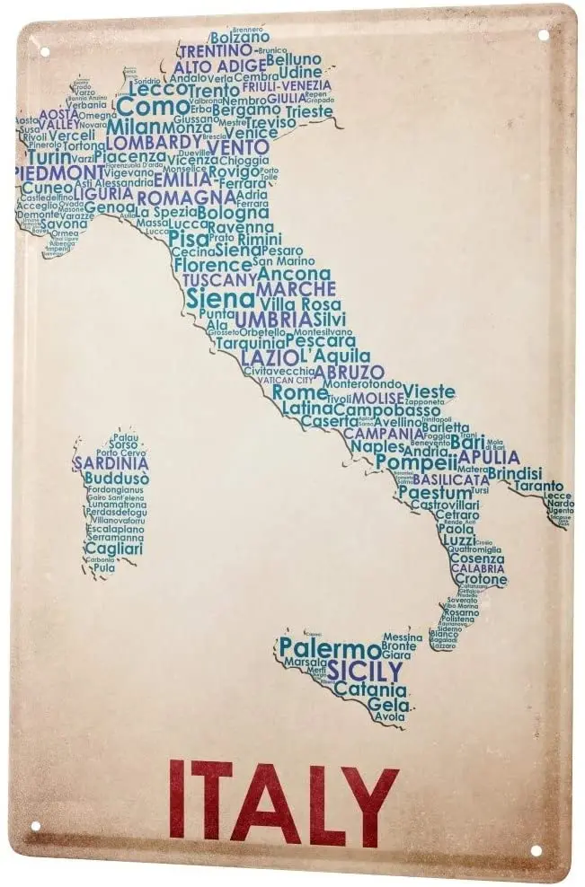 

SINCE 2004 Tin Sign Metal Plate Decorative Sign Home Decor Plaques World Trip Map of Italy Decorative Wall Plate 8X12