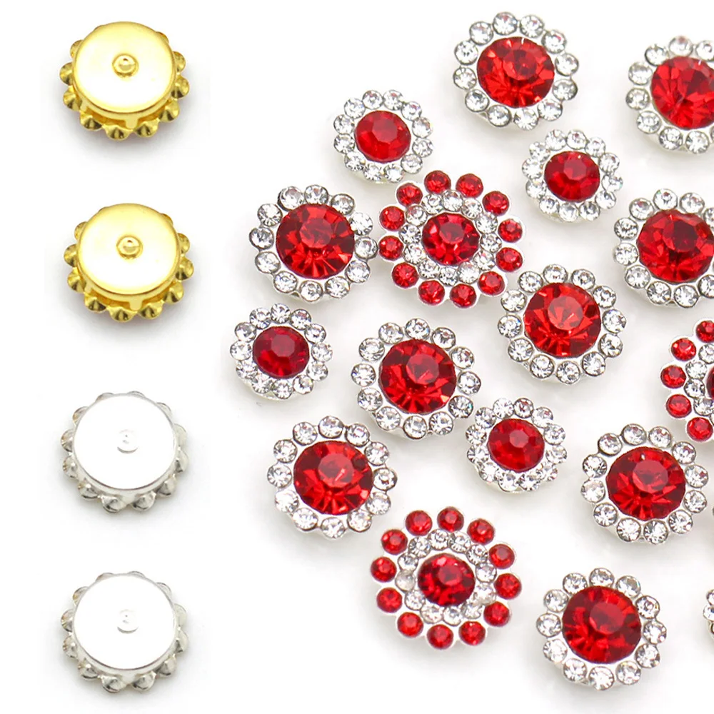 20 шт стаканчик с когтями Красные Стразы золотое/Серебряное основание 7 8/9 5/11 8/14 мм