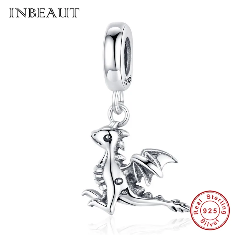 INBEAUT,, подлинный 925 пробы, серебряный, лебедь, дракон, кошка, лапа, собака, талисманы, Подходит для Пандора, браслет, животное, бусины, европейские ювелирные изделия - Окраска металла: sc1322-2