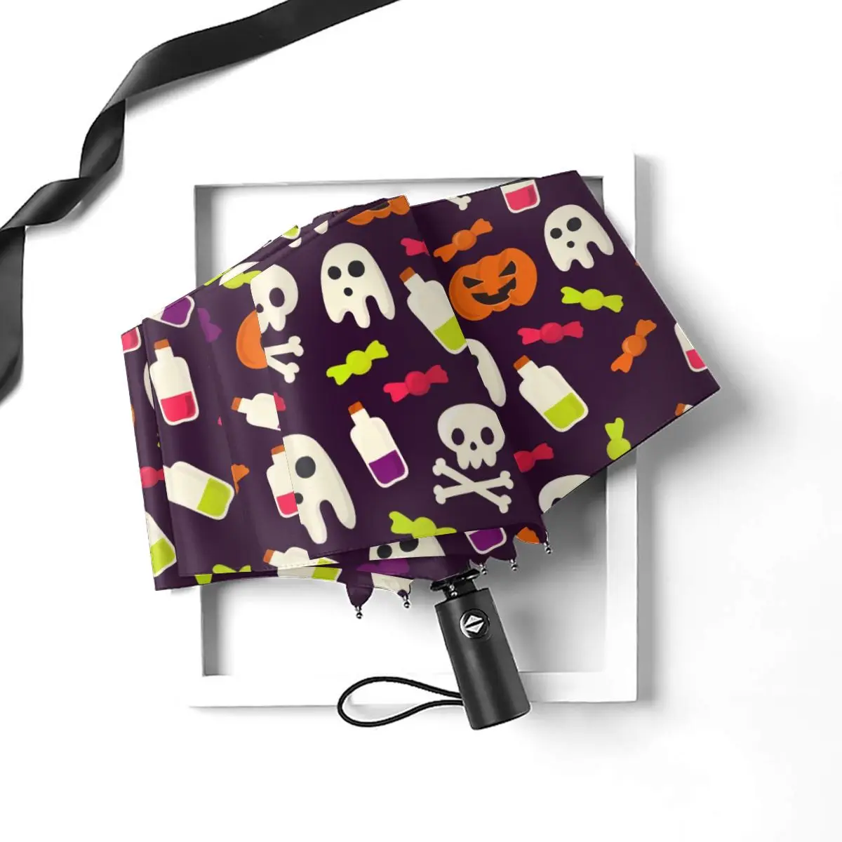 Economici Ombrello Soleggiato Modello Di Halloween Pieghevole Automatico Portatile Uomo Donna Ombrello Protezione Solare Pioggia Antivento Ombrellone Da Spiaggia