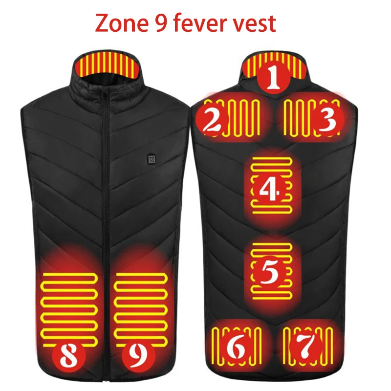 

Heating Vest Warmer 9 Heating Zones USB Heated Jacket Vest Thermal Waistcoat Winter Warm Fever Vest Heated Vests for Men Women