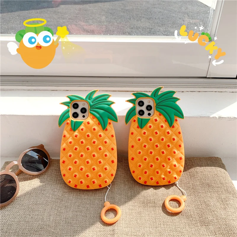 

Cute Cartoon 3D Pineapple Phone Case for iPhone 11 12 13 Pro Max X XS XR SE 6 7 8 Soft Silicone Shockproof Back Cover Adult kids