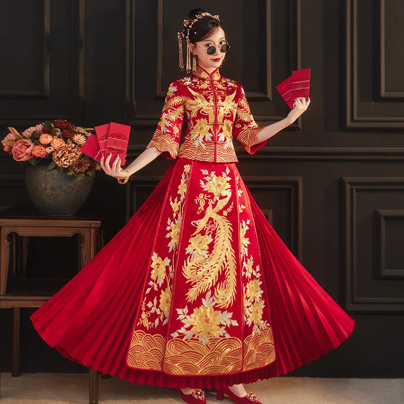 

Женское платье-Ципао в китайском ретро-стиле, длинное свадебное платье большого размера с вышивкой Феникса и цветами, 6XL