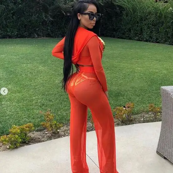 Mesh Tracksuit Women Sexy 2 Piece Set Top And Pants Club Wear 2019 Sets White Harajuku Sweat Suits WF447 | Женская одежда