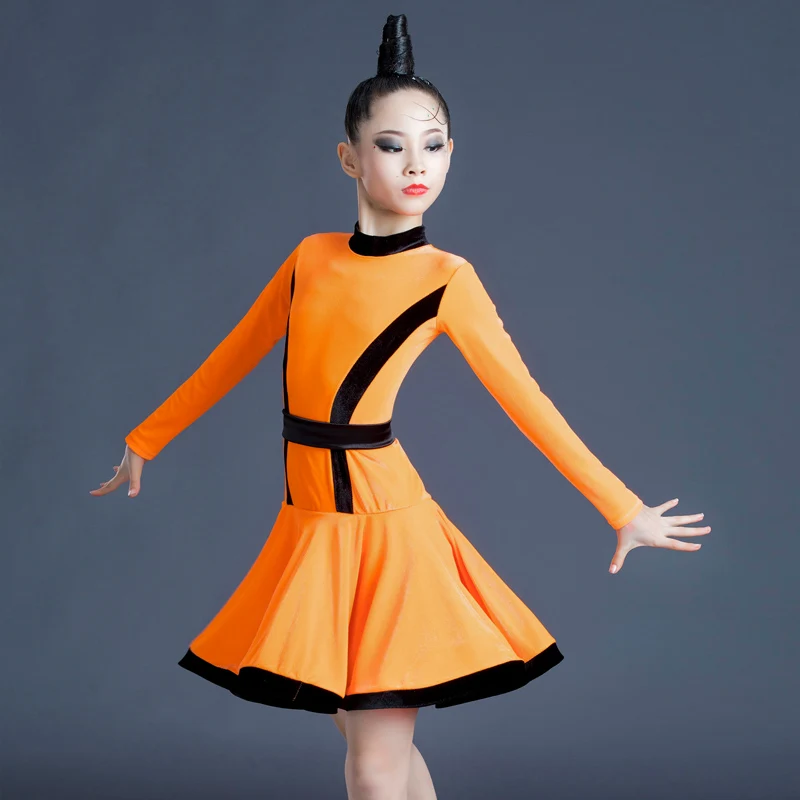 

Autumn Latin Dance Practice Clothes For Kids Long Sleeve Purple Orange Dress Latin Competition Performance Costume Tango Outfit