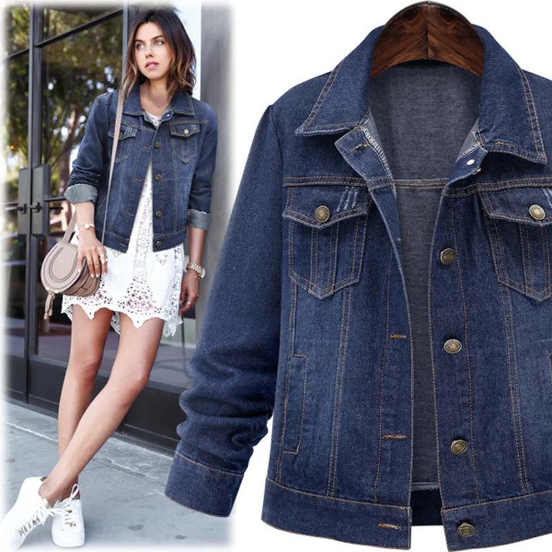 

Large size 5XL 2020 Autumn Winter Women Denim Jacket Long Sleeve Short Denim Coat For Women Jeans Jacket Plus Size Outwear