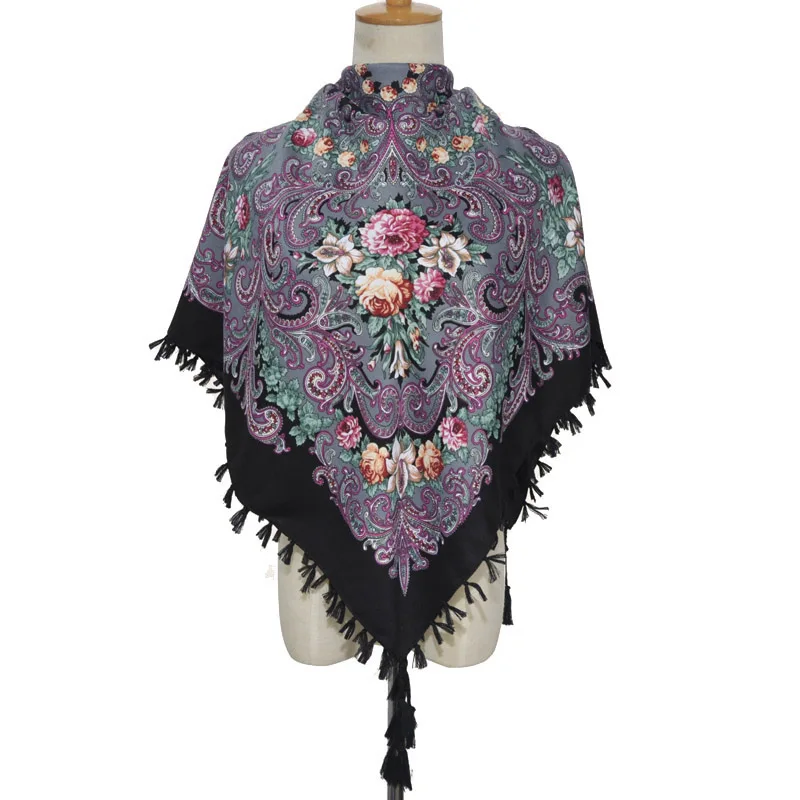 Модный русский квадратный шарф Женский палантин с бахромой шаль принтом