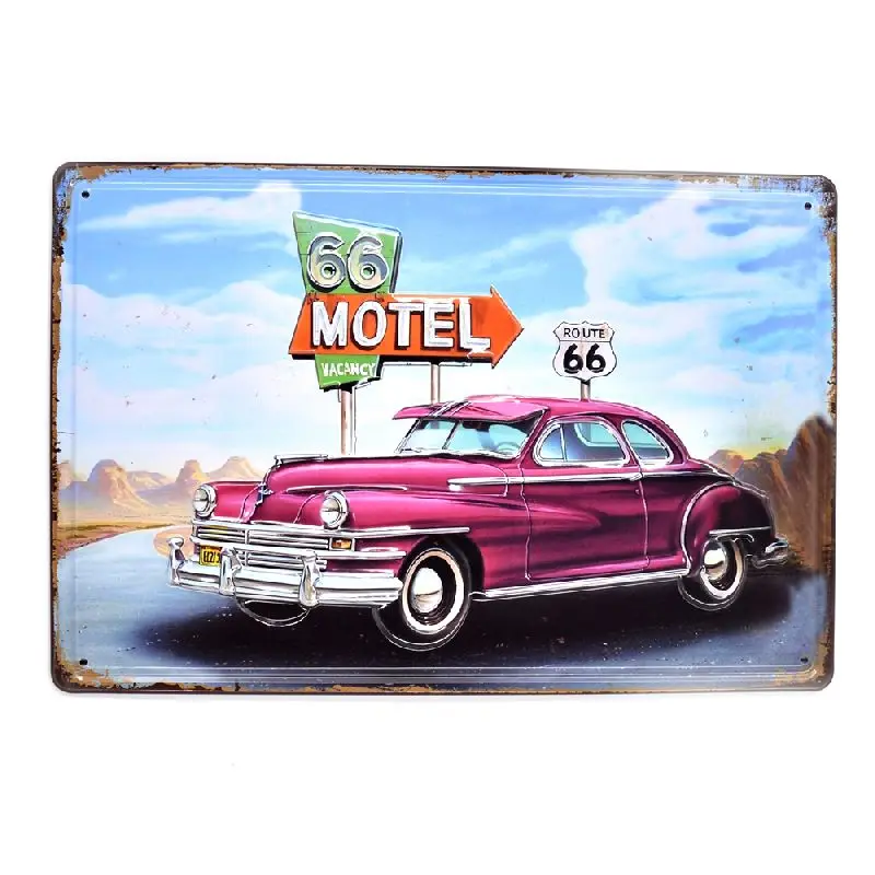 [Luckyaboy] Route 66 серфинг автобус 3D тисненые металлические жестяные знаки Бар Паб вечерние декоративные тарелки человек пещера наклейки на стену плакат - Цвет: E020