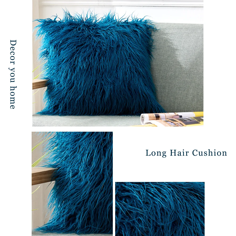 

Solid Color Artificial Mongolian Fur Cushion Cover Soft Luxury Faux Fur Pillowcase Fluffy Cushion Case For Home Decor 45x45cm