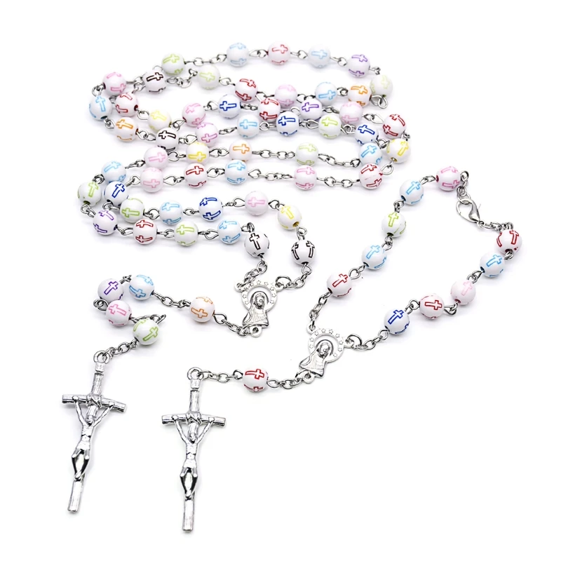 

Rosary Necklace Jesus Christ Cross Pendant Necklaces Bead Long Chain Men Women Christian Fashion Jewelry Gift