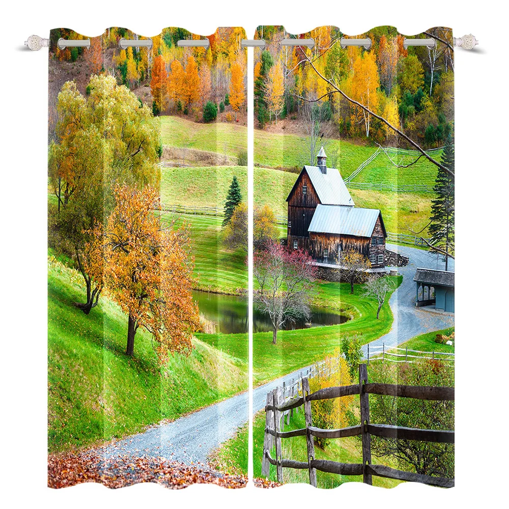 

Swiss Natural Scenery Living Room Bedroom Window Curtains Wooden House Pattern Drapes High Quality Sunshade Insulation Cortinas