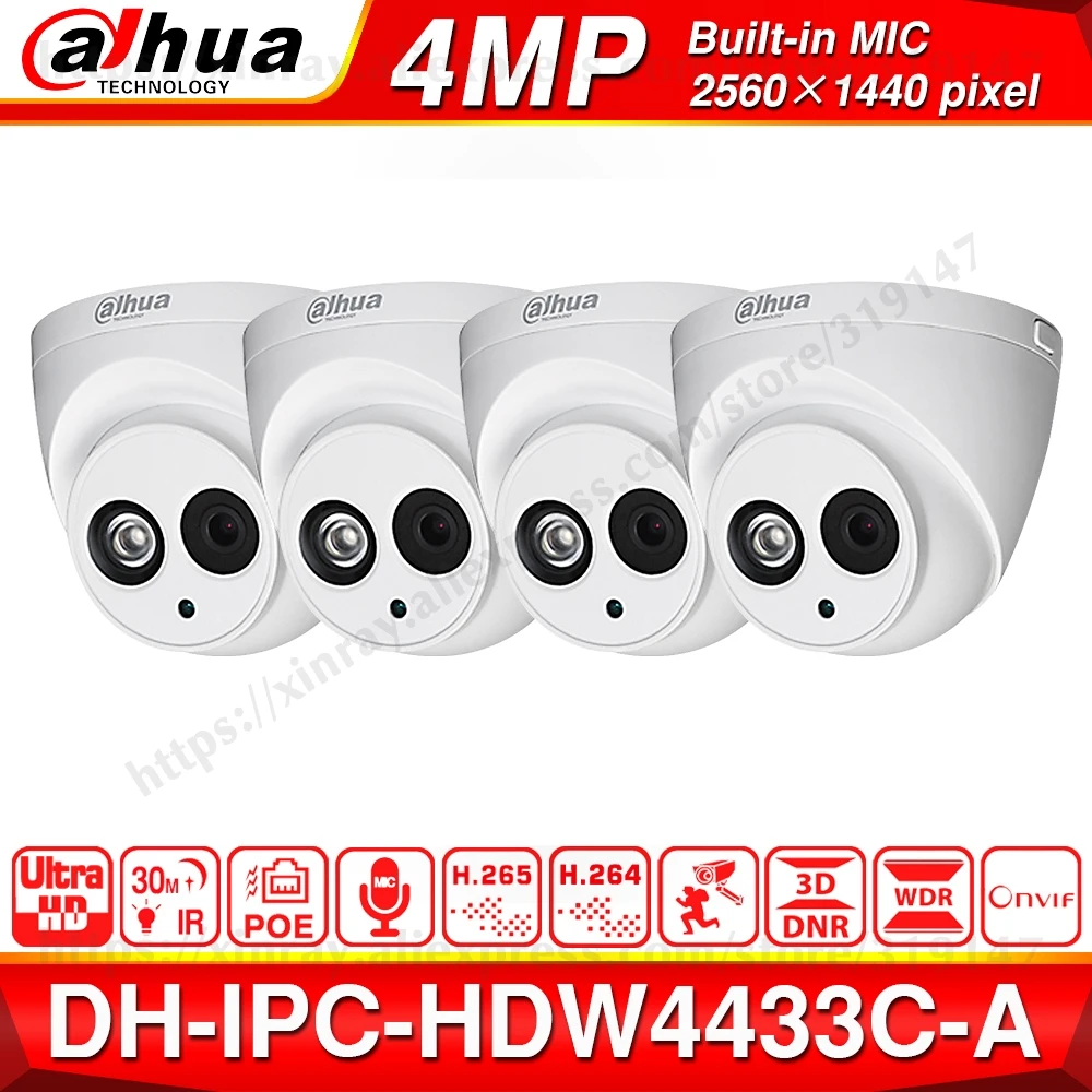 Dahua IPC-HDW4433C-A 4 шт POE сетевая Мини купольная камера со встроенной микро 4MP CCTV камерой 4 шт./лот для системы видеонаблюдения