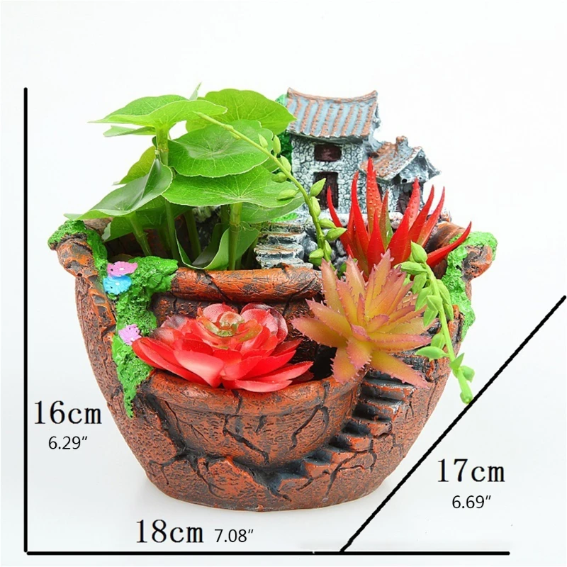 

Creative Planter Succulent Plant Pot with Sweet House Resin Fairy Garden Flowerpot Bonsai Potted Holder Desktop Decor